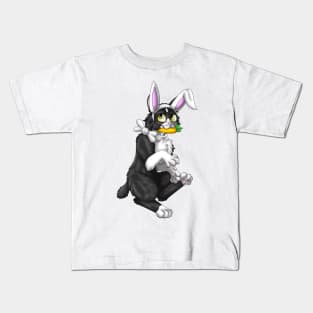 Bobtail BunnyCat: Tuxedo Bicolor (White) Kids T-Shirt